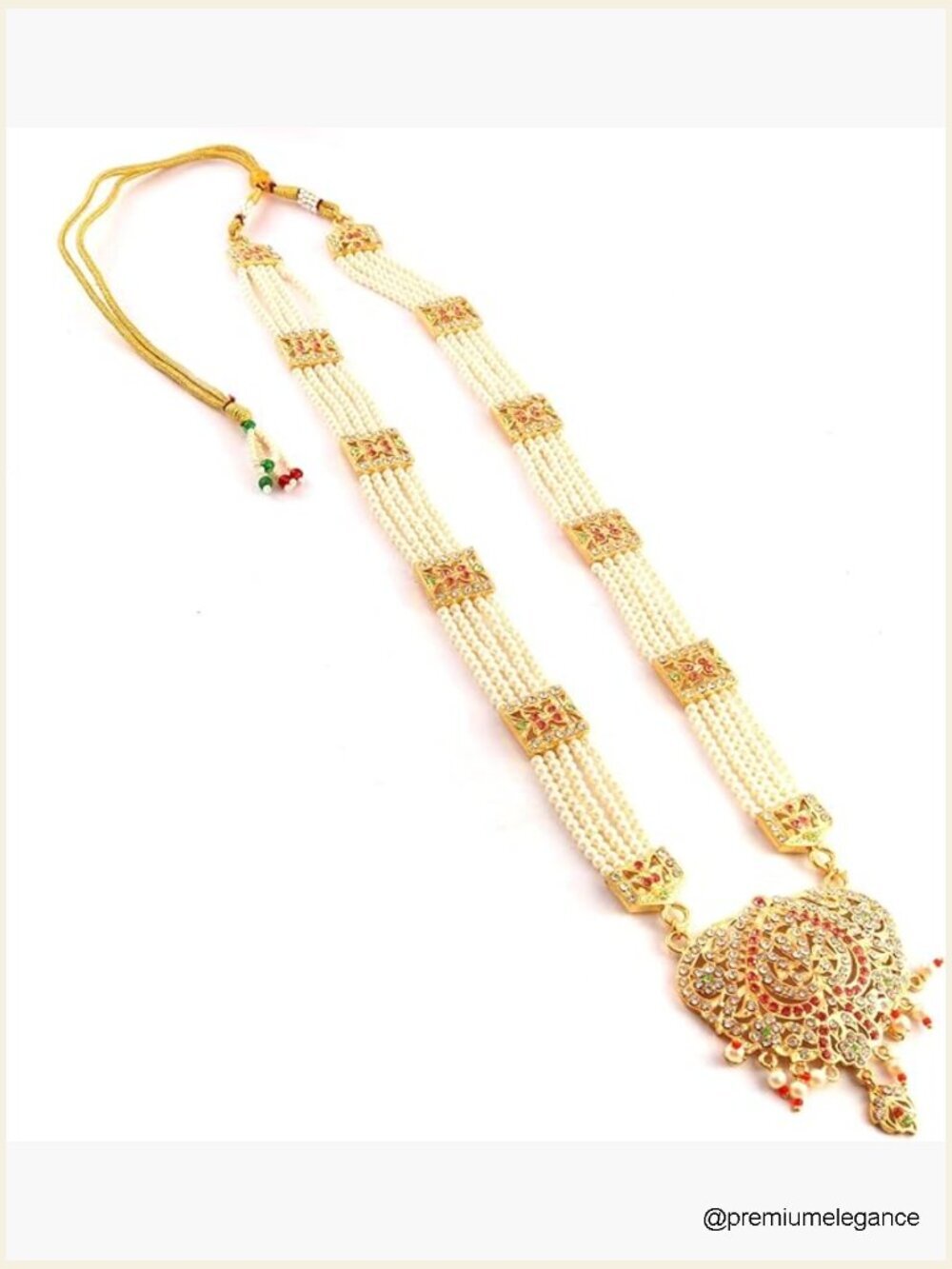 Gold Plated Polki Necklace Set with Multi-Stones Pearls CZ Layered Rani Haar